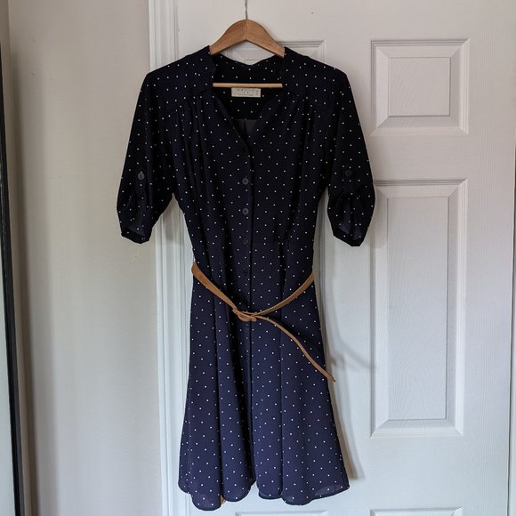 Classic Navy polka dot dress * Canadian Designer - Picture 1 of 4